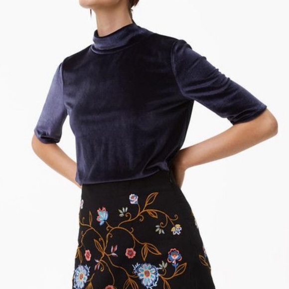 LOFT Tops - MOVING SALE ✨SMALL LOFT Crushed Velour Navy Blue Mockneck Tee
